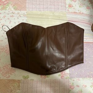 SHOWPO LORRIN CROPPED CORSET IN CHOCOLATE LEATHERETTE